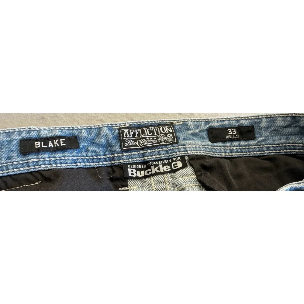 Affliction Y2K Blake Jeans Distressed Straight Leg 33 Regular Light Wash Buckle